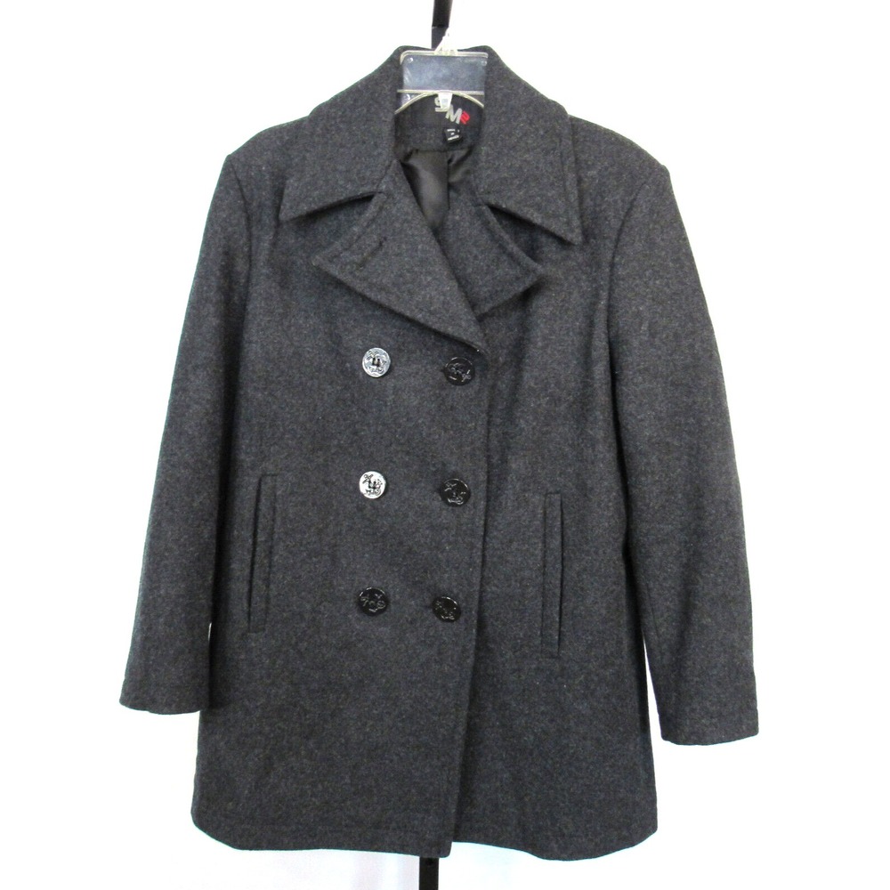 Vintage Gray Double Breasted Pea Coat 100% Wool Quilted Lining Women's SZ S